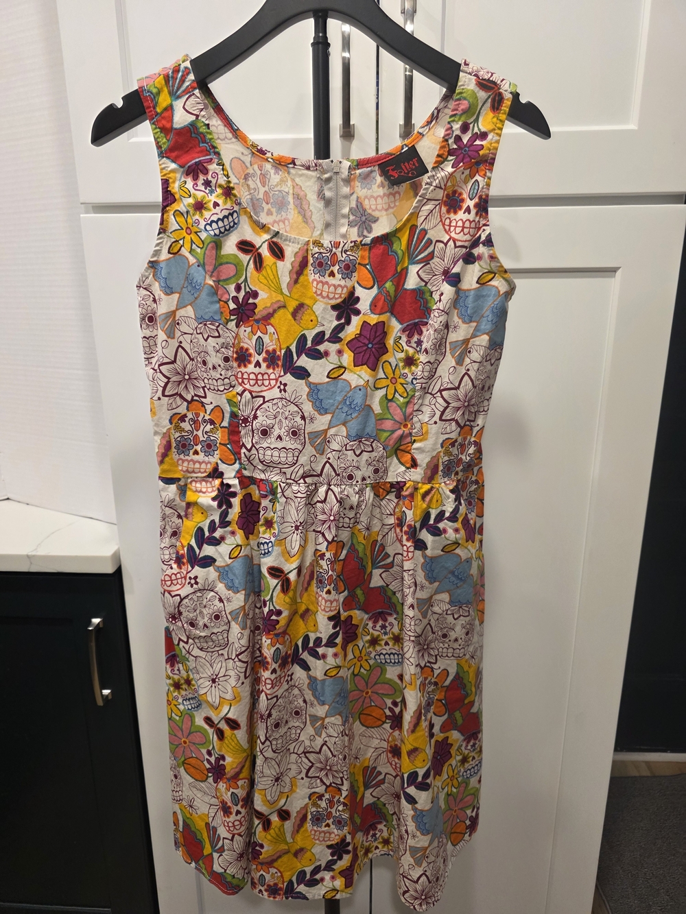 Bright Floral Skull Print Midi Dress